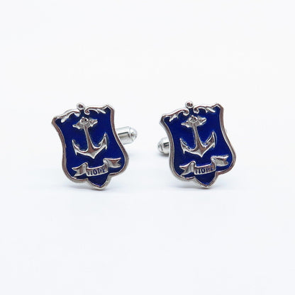 925 Sterling Silver Vintage USA Enamel "Hope" Anchor Cufflinks