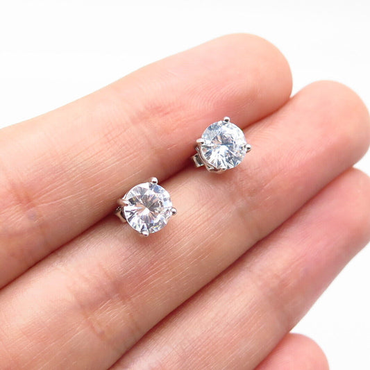 925 Sterling Silver Round-Cut C Z Stud Earrings
