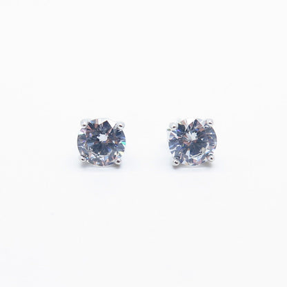 925 Sterling Silver Round-Cut C Z Stud Earrings