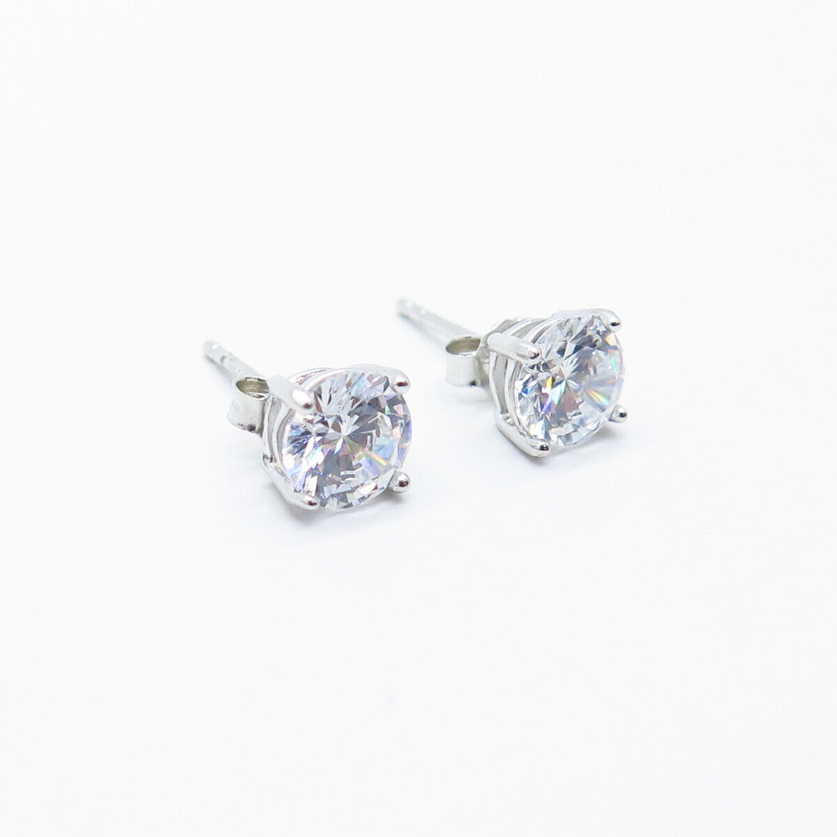 925 Sterling Silver Round-Cut C Z Stud Earrings