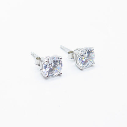 925 Sterling Silver Round-Cut C Z Stud Earrings