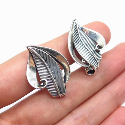 925 Sterling Silver Vintage Danecraft Leaf Screw Back Earrings