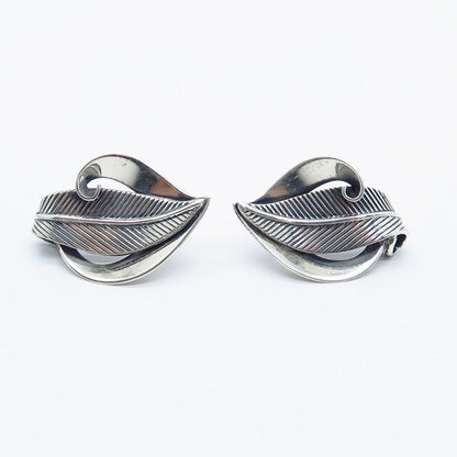 925 Sterling Silver Vintage Danecraft Leaf Screw Back Earrings