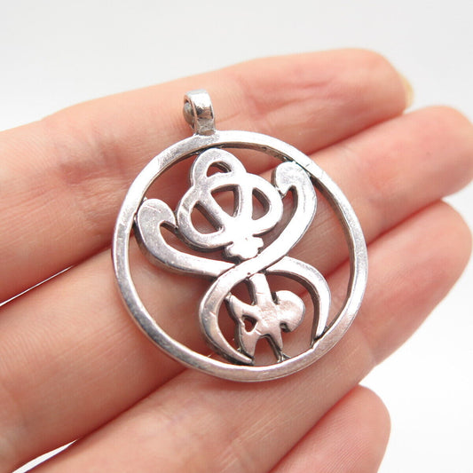 925 Sterling Silver Vintage Abstract Open Round Pendant
