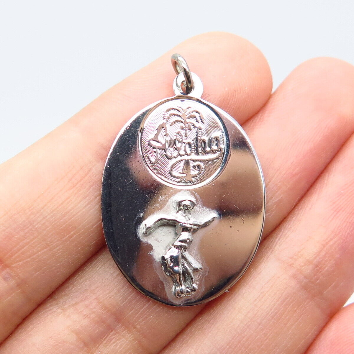 925 Sterling Silver Vintage ASCO "Aloha" Dancing Girl Charm Pendant