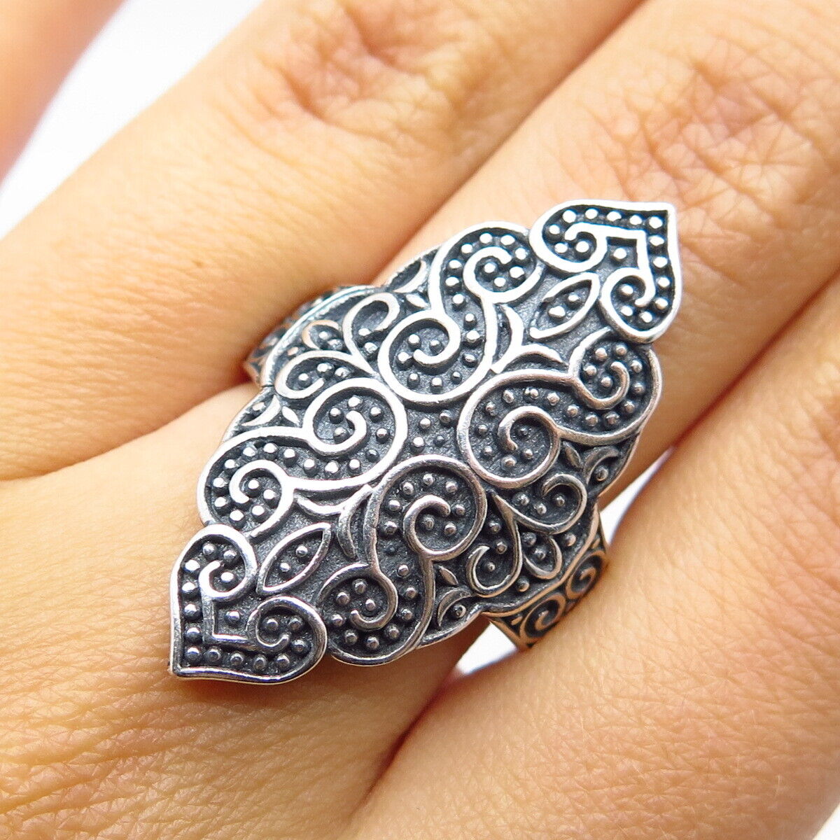 925 Sterling Silver Ornate Statement Ring Size 7.25