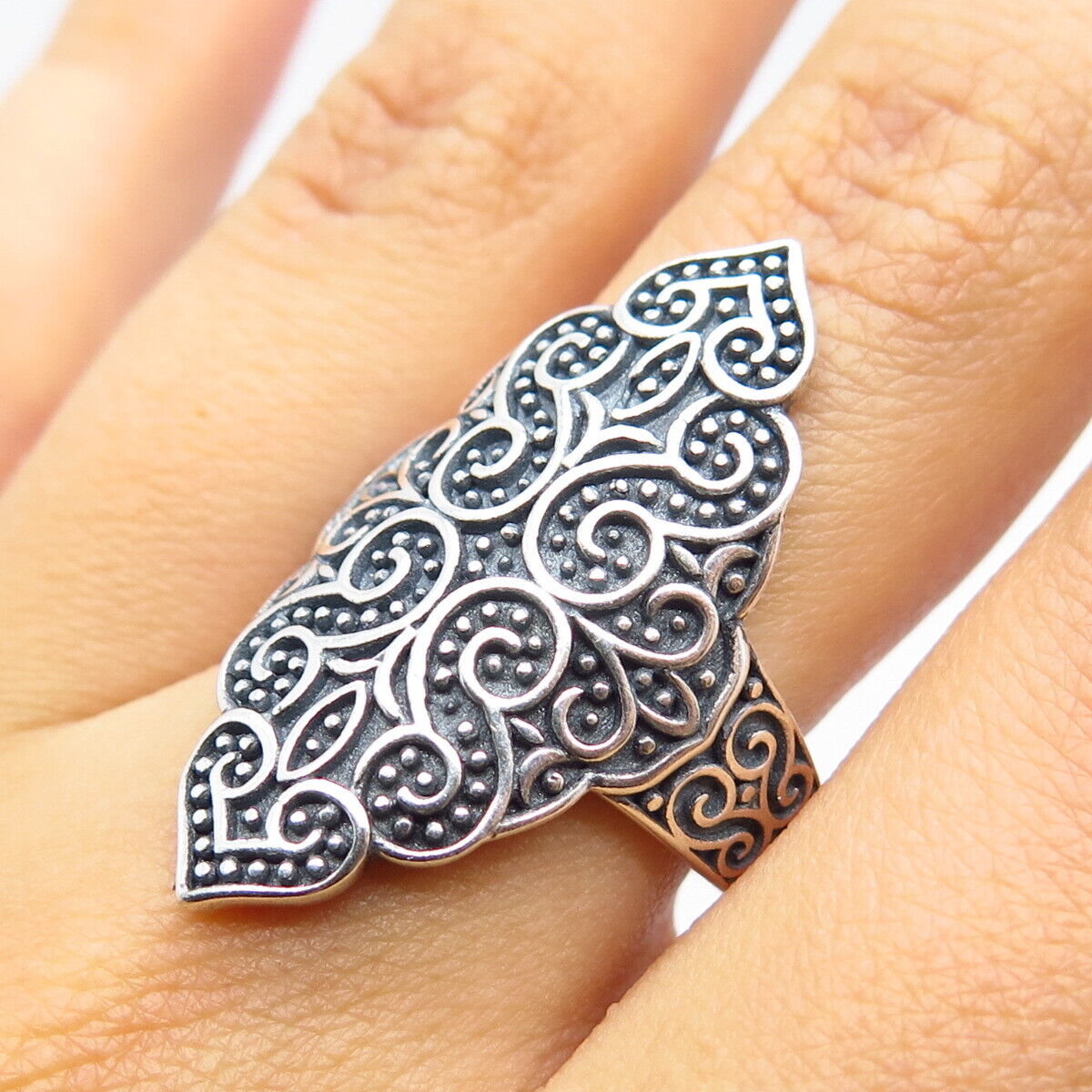 925 Sterling Silver Ornate Statement Ring Size 7.25