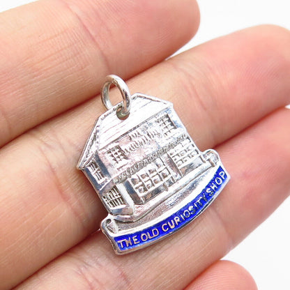 925 Sterling Silver Vintage Enamel "The Old Curiosity Shop" Charm Pendant