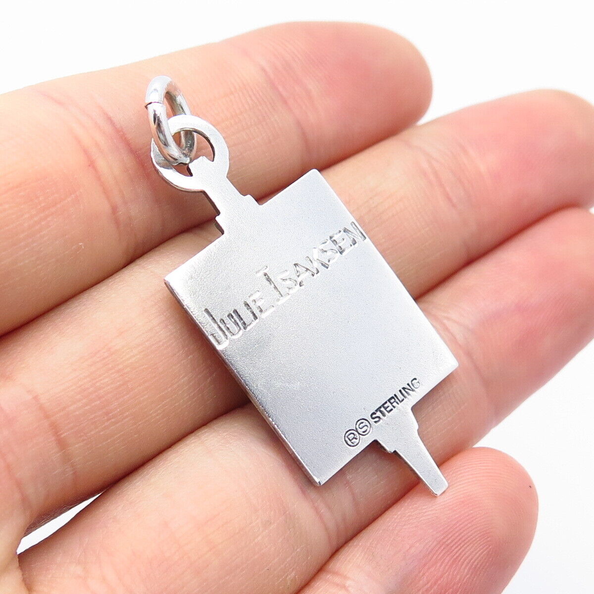 925 Sterling Silver Vintage R S Lamp of Knowledge Rectangle Pendant