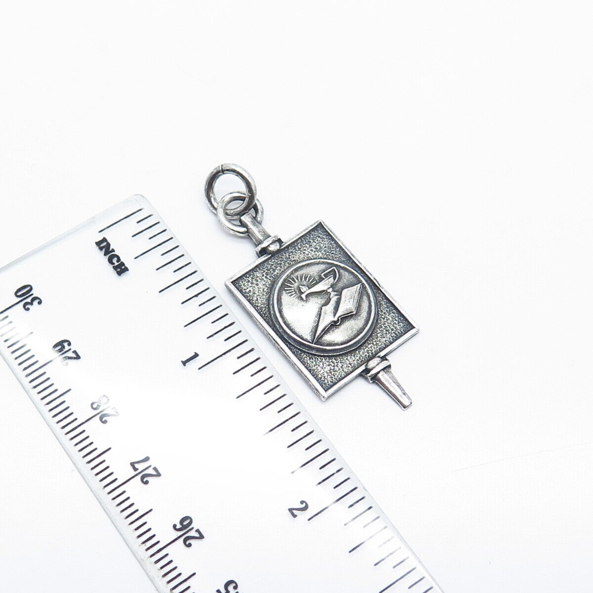 925 Sterling Silver Vintage R S Lamp of Knowledge Rectangle Pendant