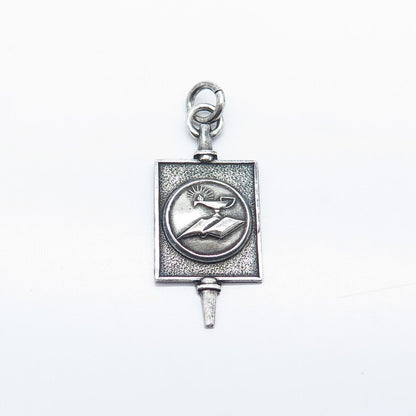 925 Sterling Silver Vintage R S Lamp of Knowledge Rectangle Pendant