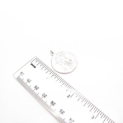 925 Sterling Silver Vintage Anson Satin Finish Bell & Lady Round Pendant