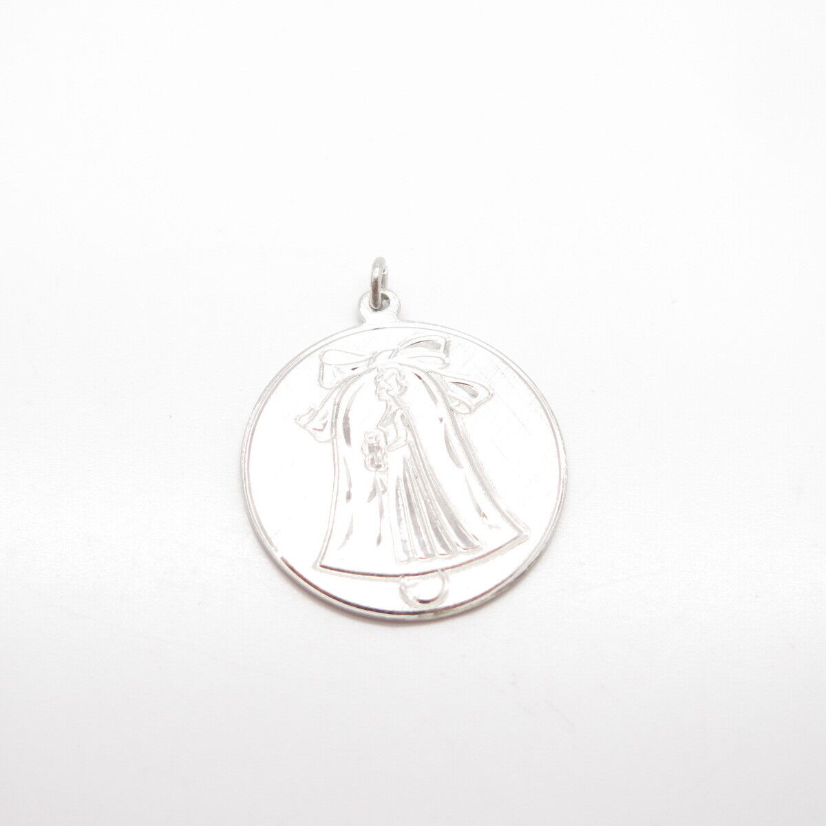 925 Sterling Silver Vintage Anson Satin Finish Bell & Lady Round Pendant