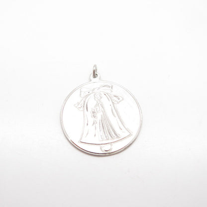 925 Sterling Silver Vintage Anson Satin Finish Bell & Lady Round Pendant