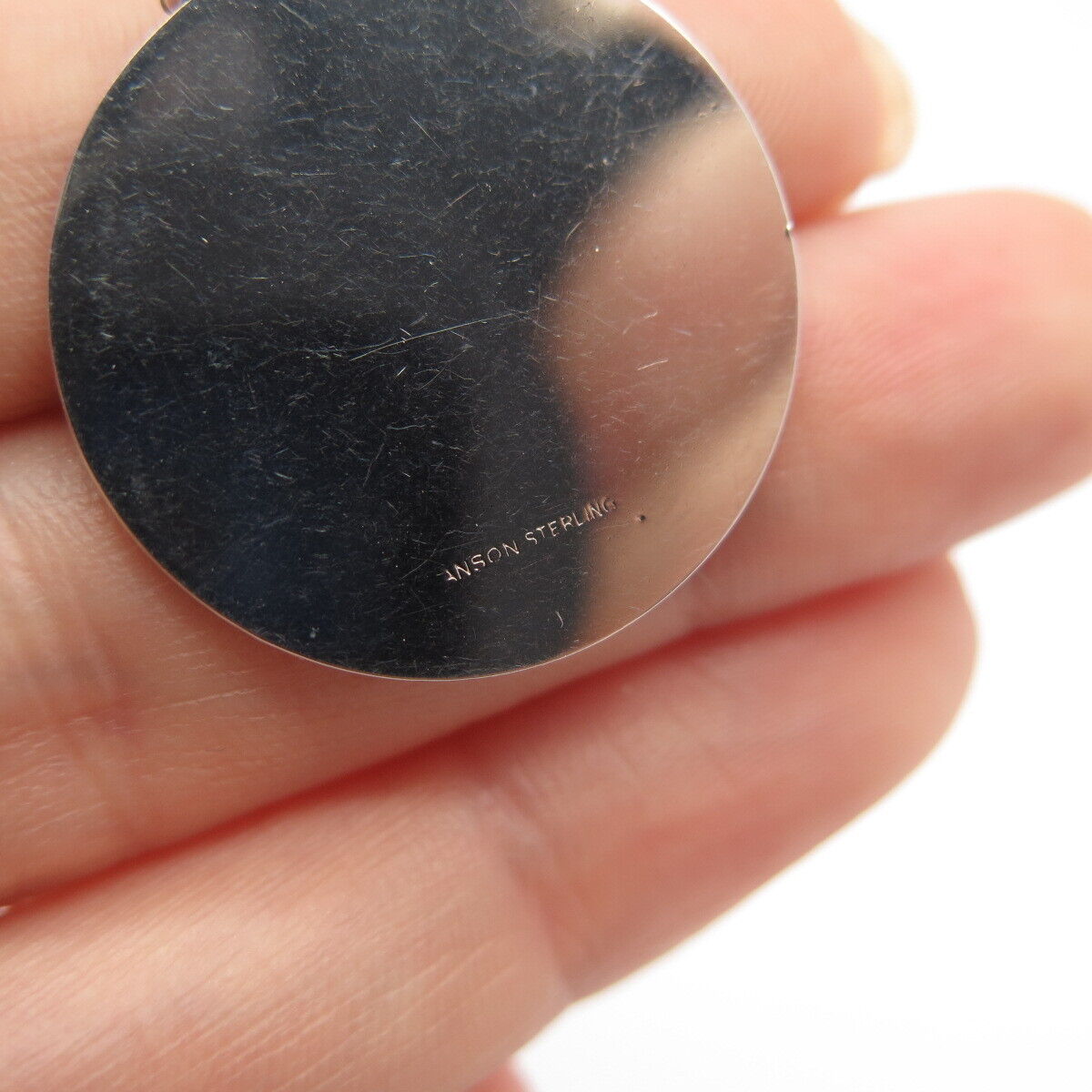 925 Sterling Silver Vintage Anson Satin Finish Bell & Lady Round Pendant