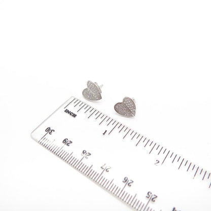925 Sterling Silver Pave C Z Heart Stud Earrings