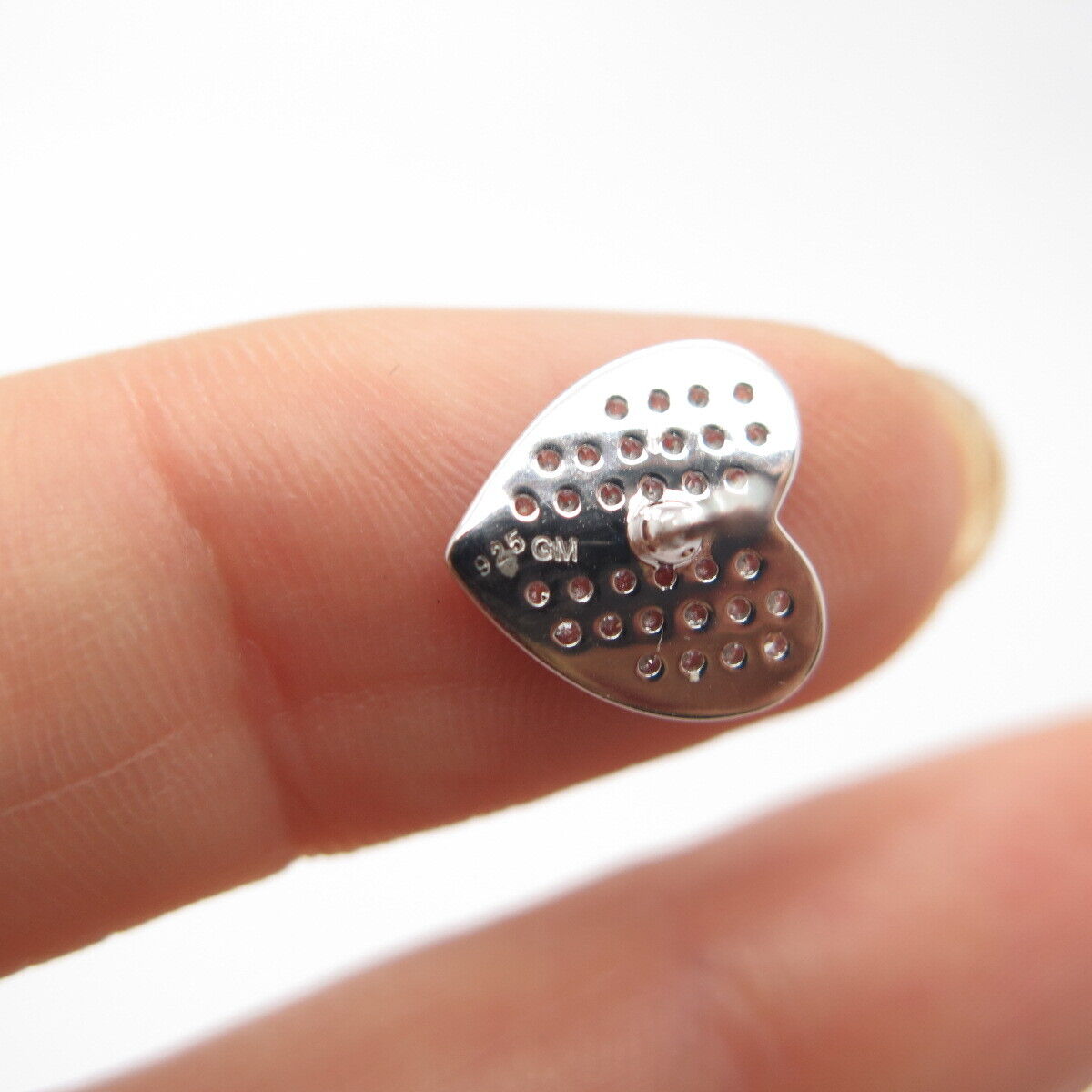 925 Sterling Silver Pave C Z Heart Stud Earrings