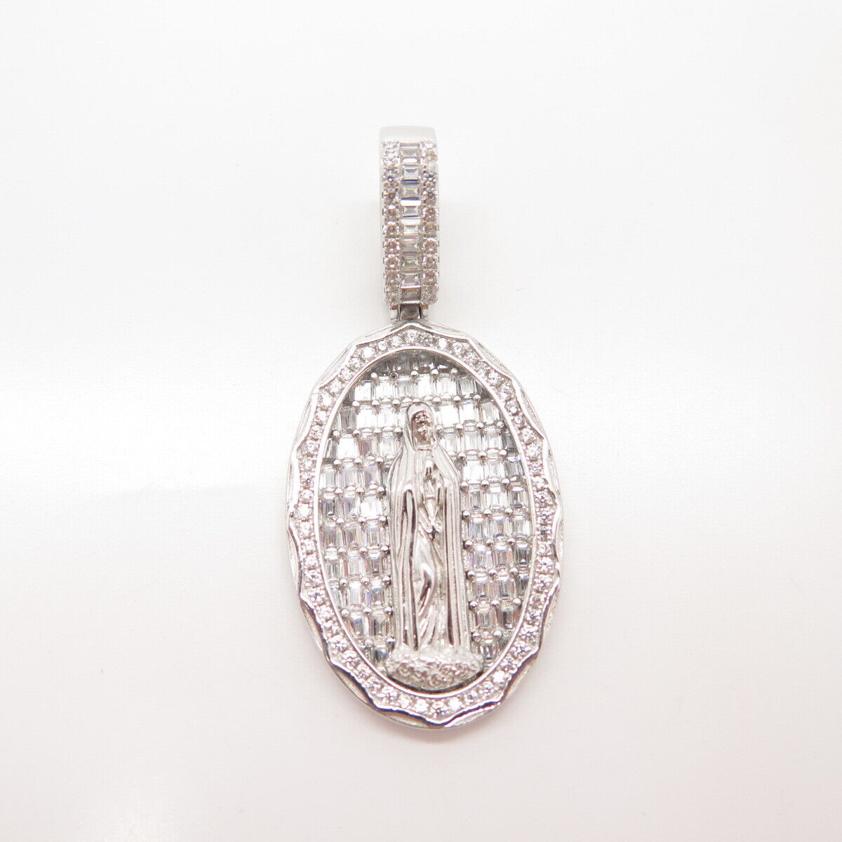 925 Sterling Silver C Z Virgin Mary Religious Pendant