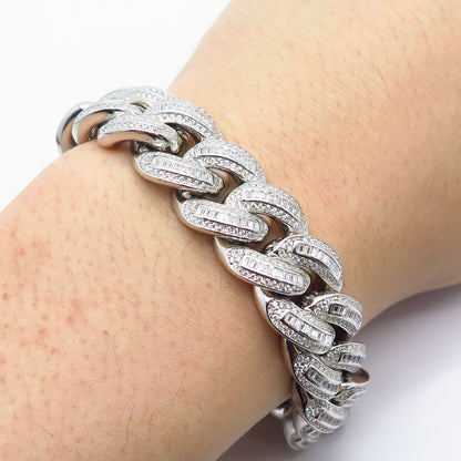 925 Sterling Silver C Z Cuban Link Bracelet 7"