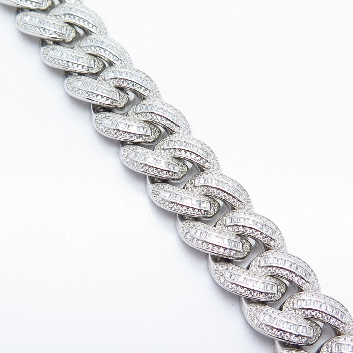 925 Sterling Silver C Z Cuban Link Bracelet 7"