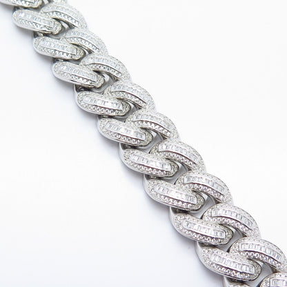 925 Sterling Silver C Z Cuban Link Bracelet 7"