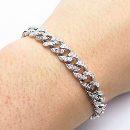 925 Sterling Silver C Z Cuban Link Bracelet 7.75"