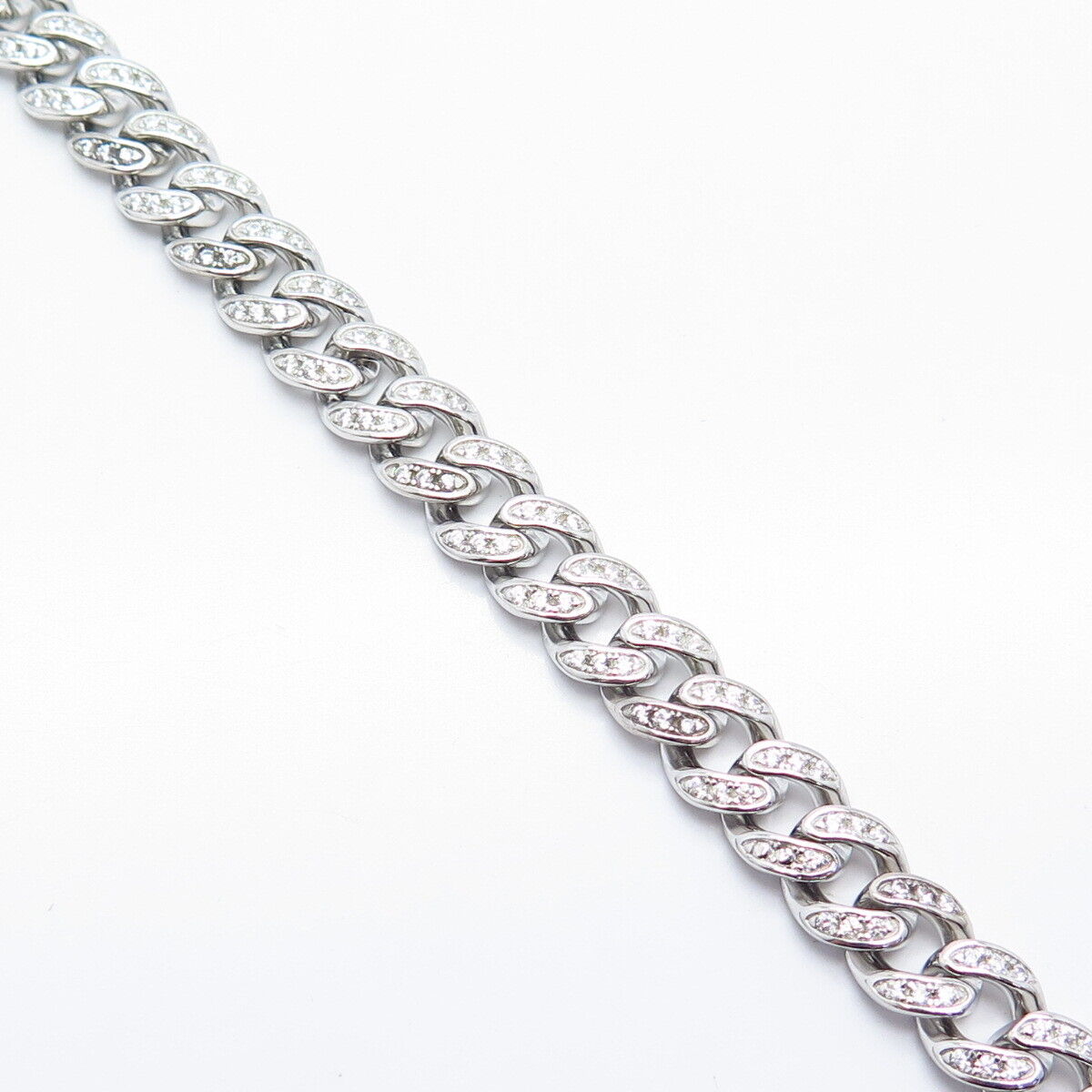 925 Sterling Silver C Z Cuban Link Bracelet 7.75"