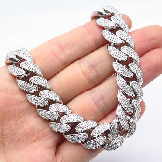 925 Sterling Silver C Z Cuban Chain Necklace 20"