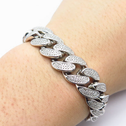 925 Sterling Silver C Z Cuban Link Bracelet 8.75"