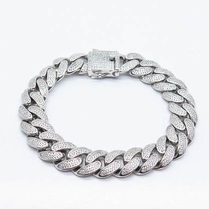 925 Sterling Silver C Z Cuban Link Bracelet 8.75"