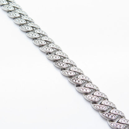 925 Sterling Silver C Z Cuban Link Bracelet 7.75"