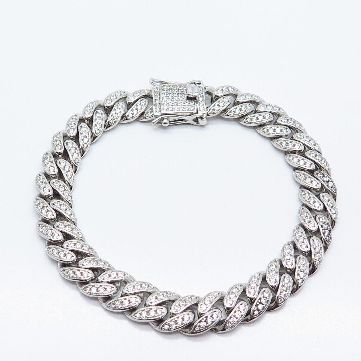 925 Sterling Silver C Z Cuban Link Bracelet 7.75"