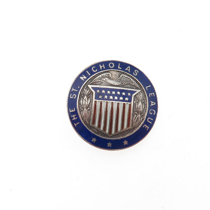 925 Sterling Silver Antique Art Deco Enamel St. Nicholas League Pin Brooch