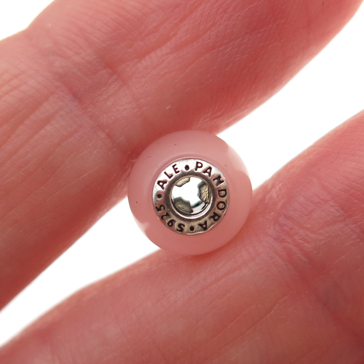 Pandora 925 Sterling Silver Real Rose Quartz Essence Caring Slide Bead Charm