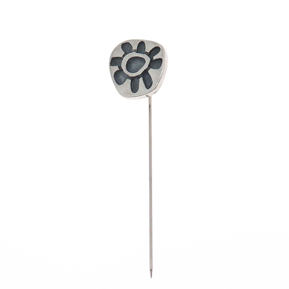 Old Pawn Sterling Silver Vintage Southwestern Flower Oxidized Tribal Lapel Pin