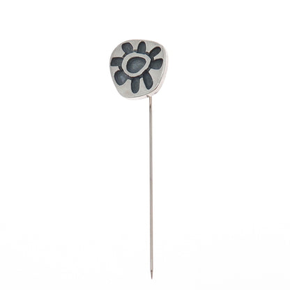 Old Pawn Sterling Silver Vintage Southwestern Flower Oxidized Tribal Lapel Pin