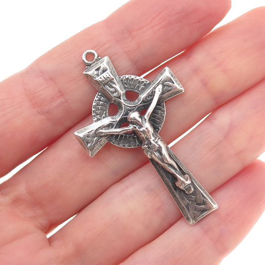 925 Sterling Silver Vintage Crucifix Cross Religious Oxidized Charm Pendant