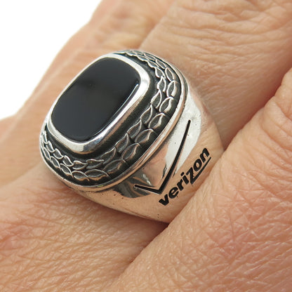 VERIZON 925 Sterling Silver Vintage Real Black Onyx Gemstone Ring Size 9.25