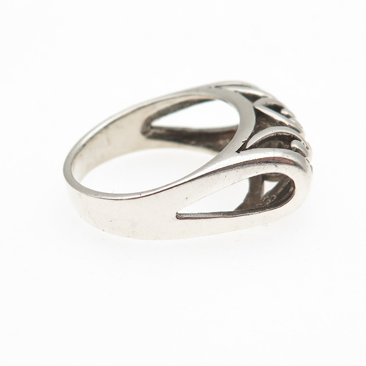 Sidney Evan 925 Sterling Silver Vintage Modernist Heart Oxidized Ring Size 8