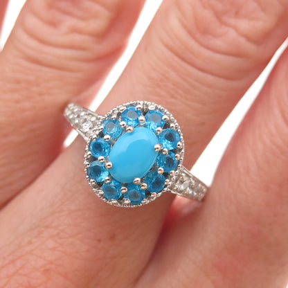 Chuck Clemency 925 Sterling Real Turquoise Apatite & White Topaz Ring Size 8