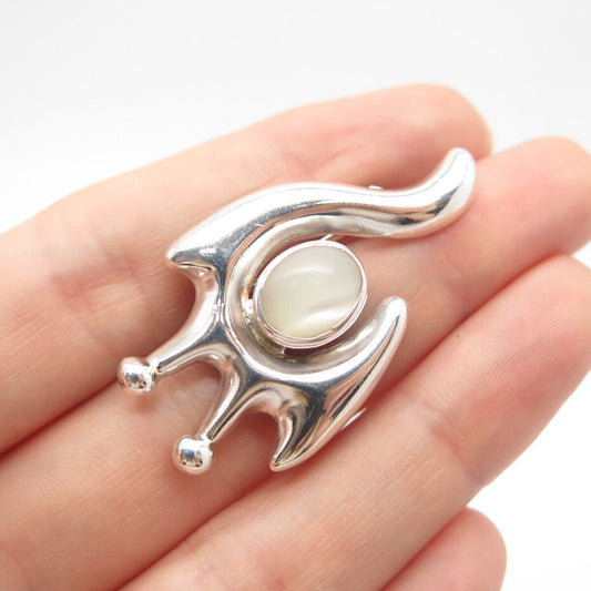 925 Sterling Silver Vintage Mexico Real Mother-of-Pearl Abstract Snail Brooch