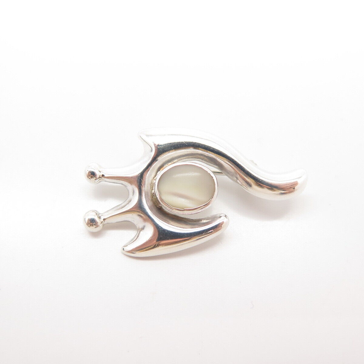 925 Sterling Silver Vintage Mexico Real Mother-of-Pearl Abstract Snail Brooch