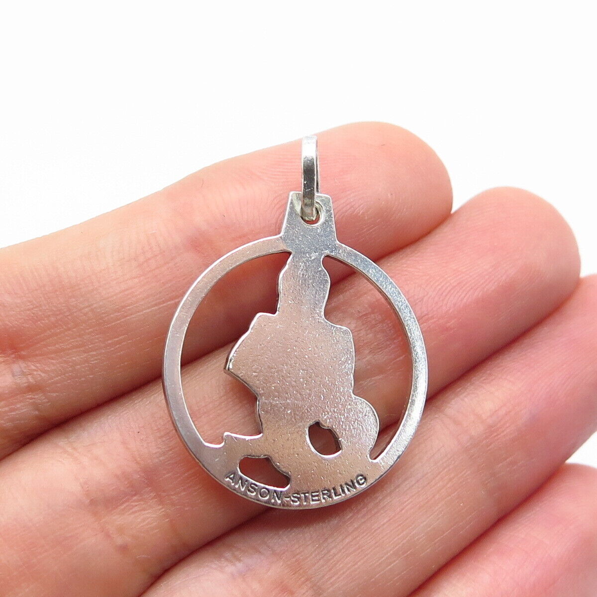 925 Sterling Silver Vintage Anson Man & Fish Round Charm Pendant