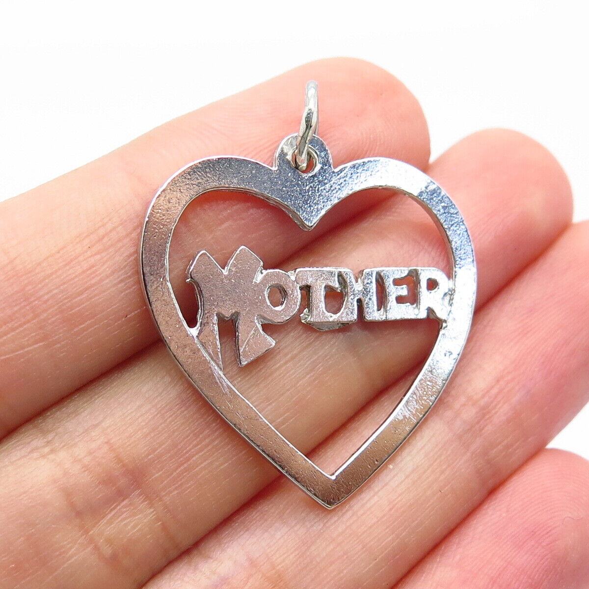 925 Sterling Silver Vintage "Mother" Love Heart Pendant