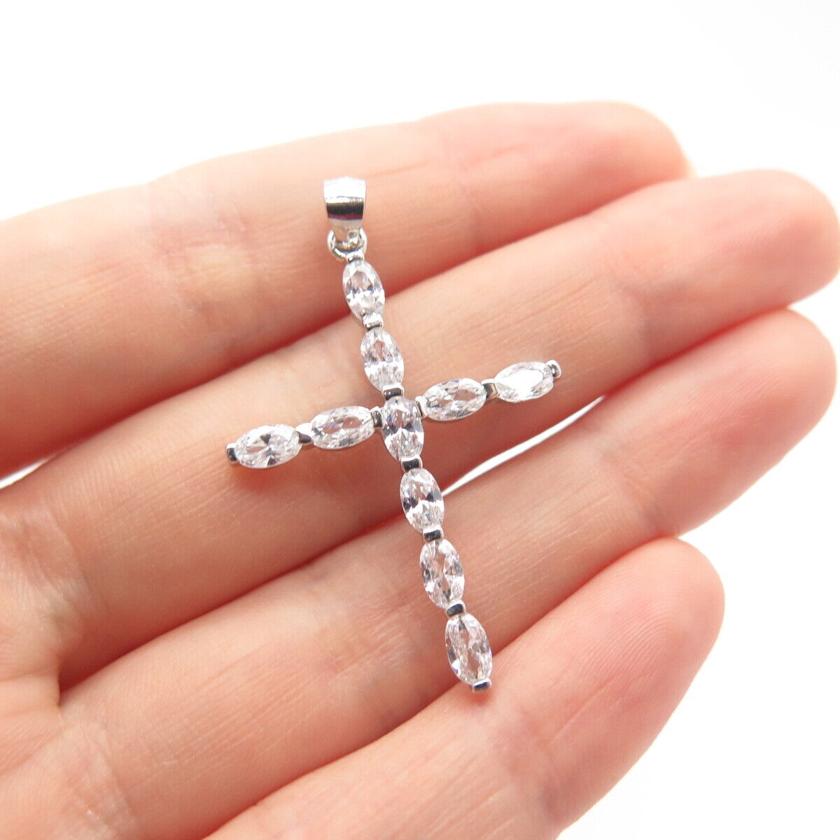 925 Sterling Silver C Z Religious Cross Pendant