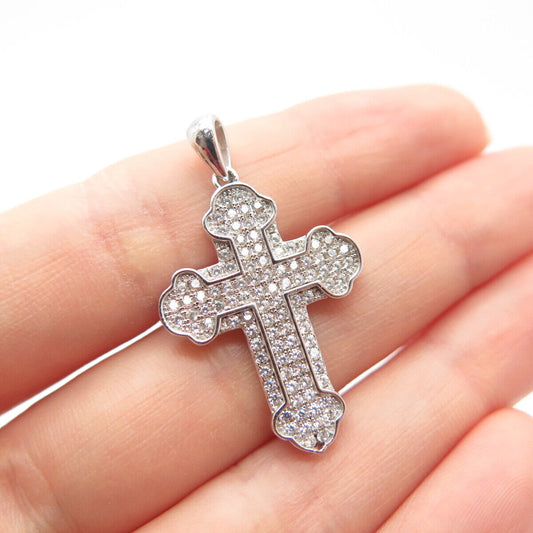 925 Sterling Silver Pave C Z Religious Cross Pendant