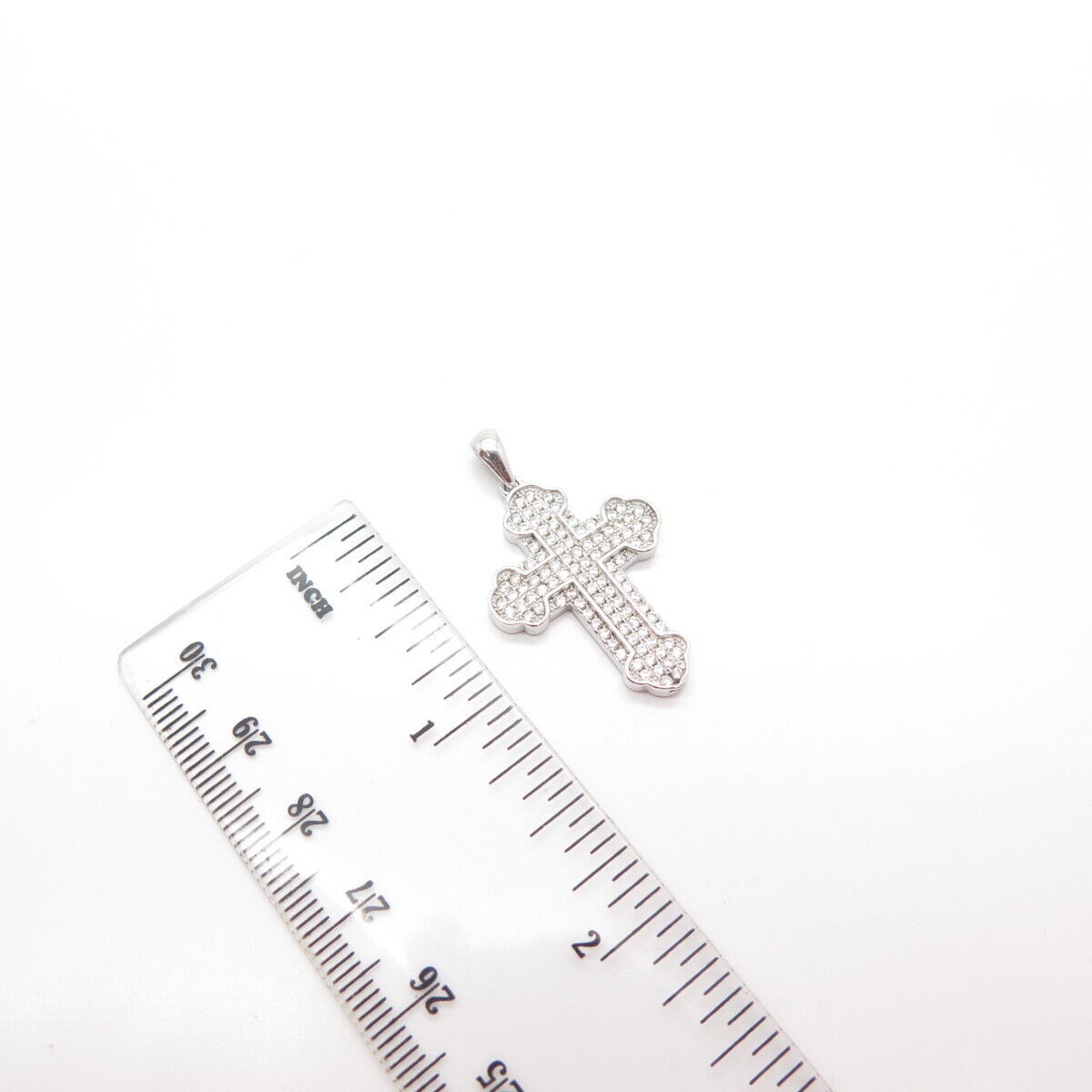 925 Sterling Silver Pave C Z Religious Cross Pendant