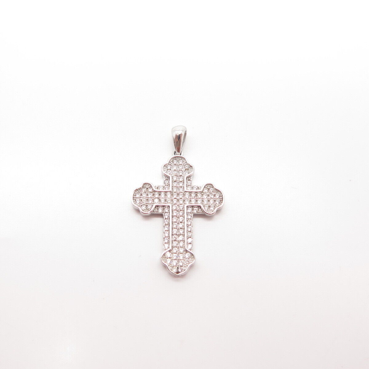 925 Sterling Silver Pave C Z Religious Cross Pendant