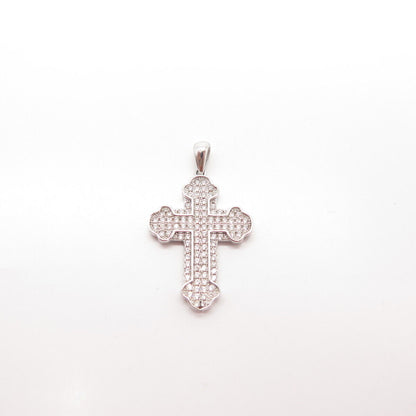 925 Sterling Silver Pave C Z Religious Cross Pendant