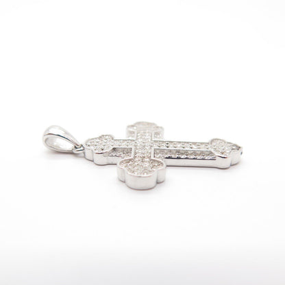 925 Sterling Silver Pave C Z Religious Cross Pendant